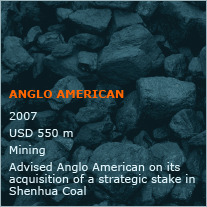 Advised Anglo American on its acquisition of a strategic stake in Shenhua Coal
